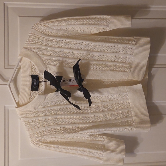 Cider women's bow tie front black ribbon cream short sleeved, crop cardi… - Picture 2 of 6